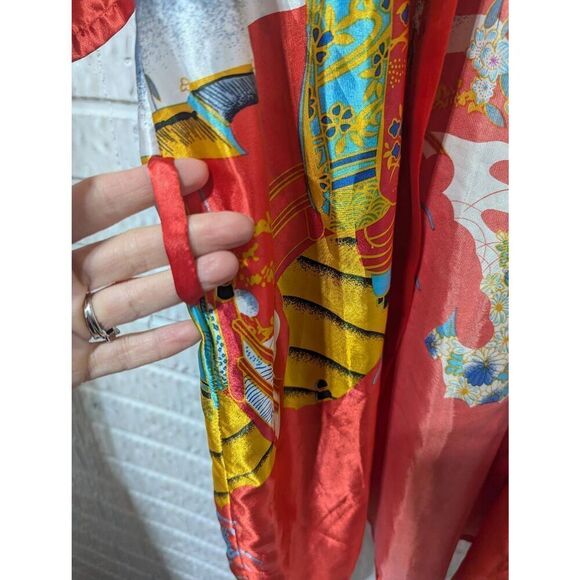 Uahong Mei Women's Red Beautiful Japanese Print Silk Robe Size M - Picture 6 of 6